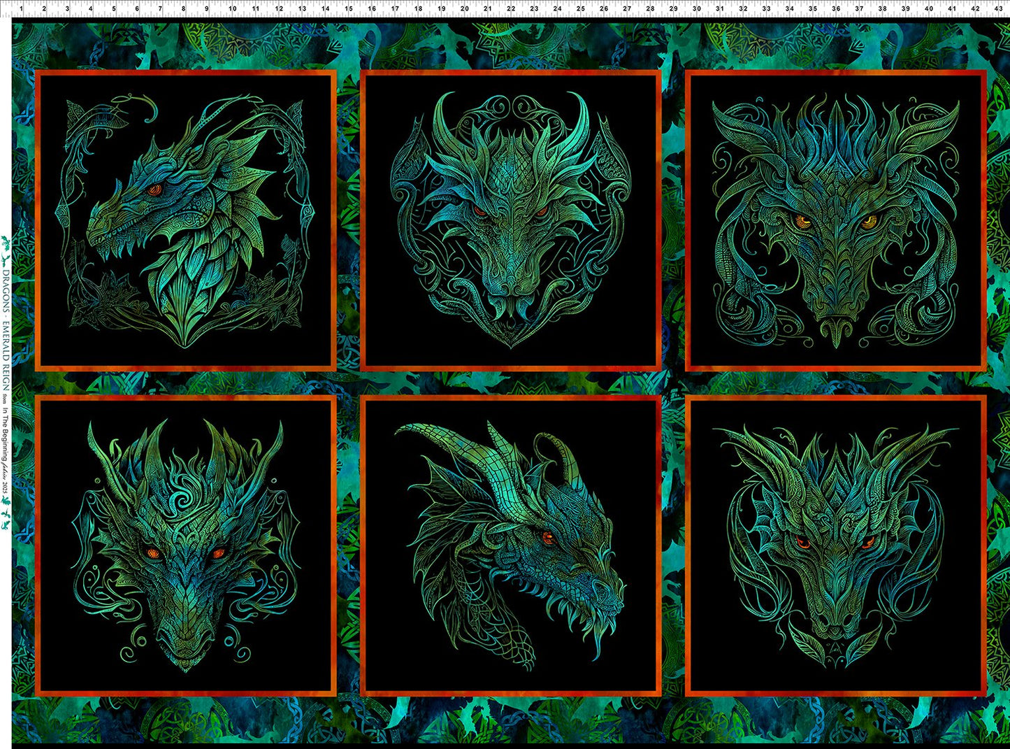 Dragons - Emerald Reign || Dragon Faces || Multi 31" x 44" Panel