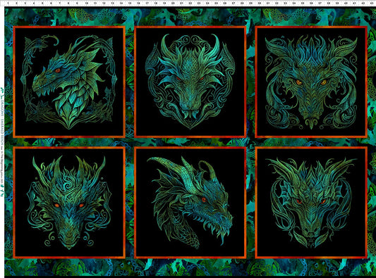 Dragons - Emerald Reign || Dragon Faces || Multi 31" x 44" Panel