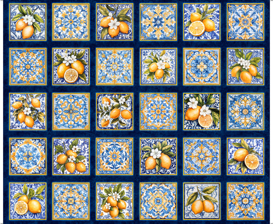 Citrus Bliss || Lemons & Tiles Picture Patches || Navy 36" X 43" Panel