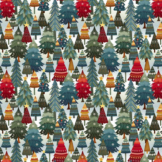 Nordic Holiday Village || Stacked Trees || Ice Blue Multi