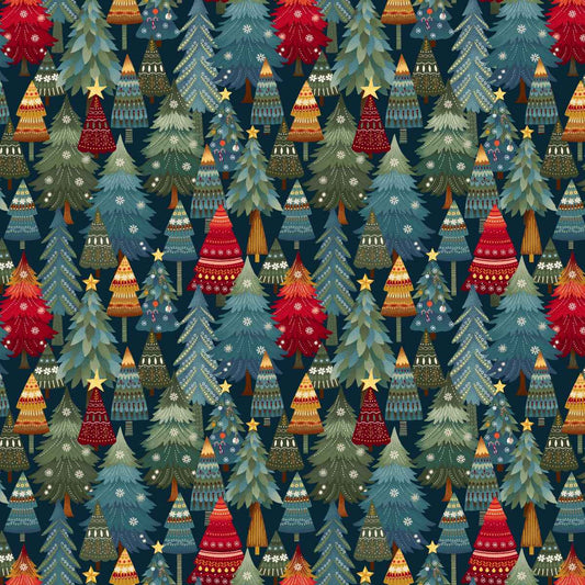 Nordic Holiday Village || Stacked Trees || Dark Blue