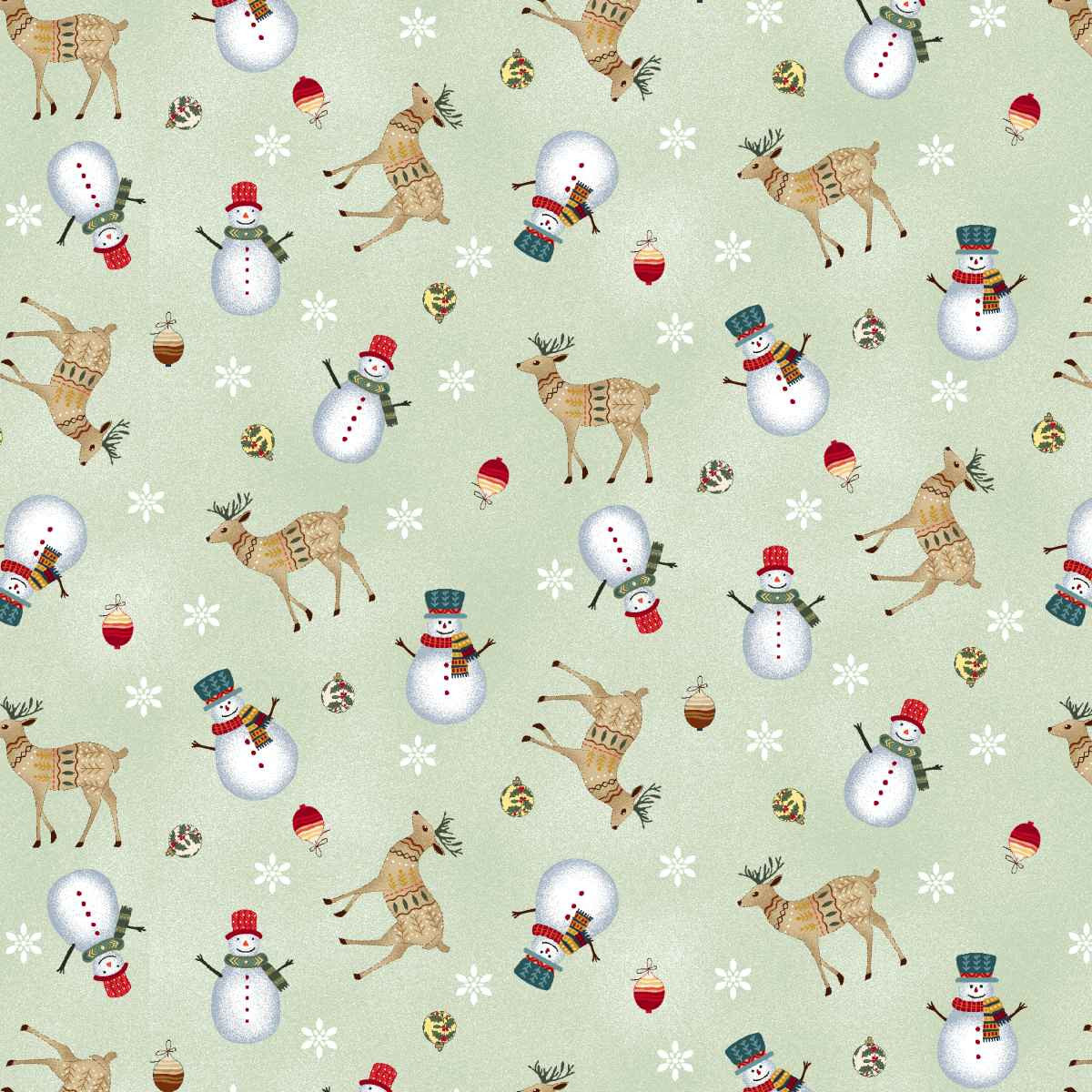 Nordic Holiday Village || Tossed Reindeer || Light Sage Multi
