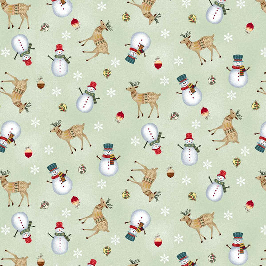 Nordic Holiday Village || Tossed Reindeer || Light Sage Multi
