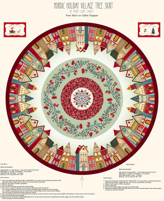 Nordic Holiday Village || Treef Skirt 54" x 44" Panel || Sage Multi