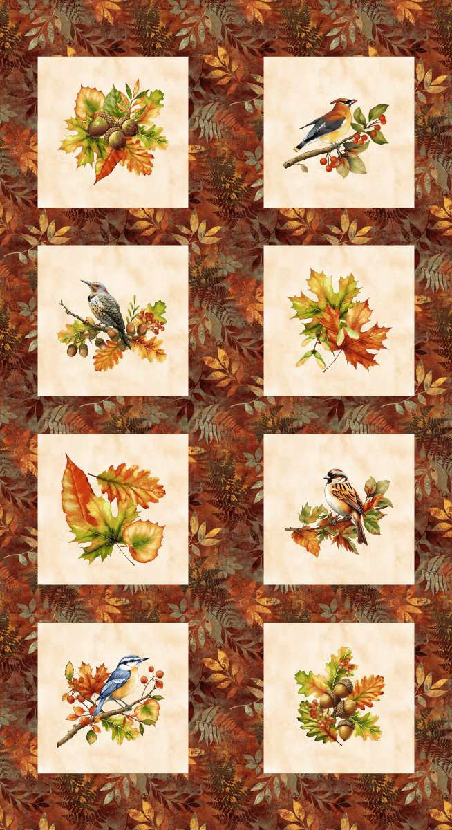 Oak and Berries || Bird Blocks || Autumn Multi 24" x 44" Panel