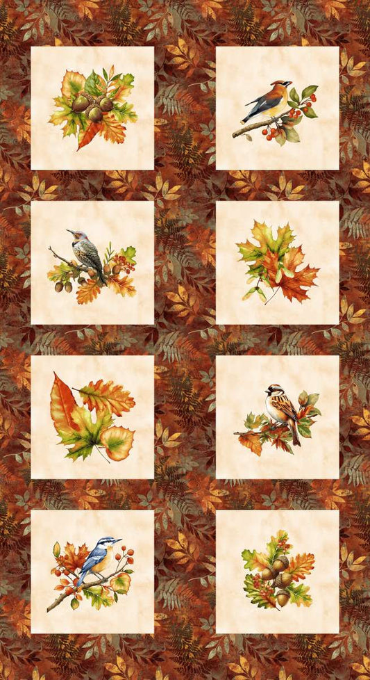 Oak and Berries || Bird Blocks || Autumn Multi 24" x 44" Panel