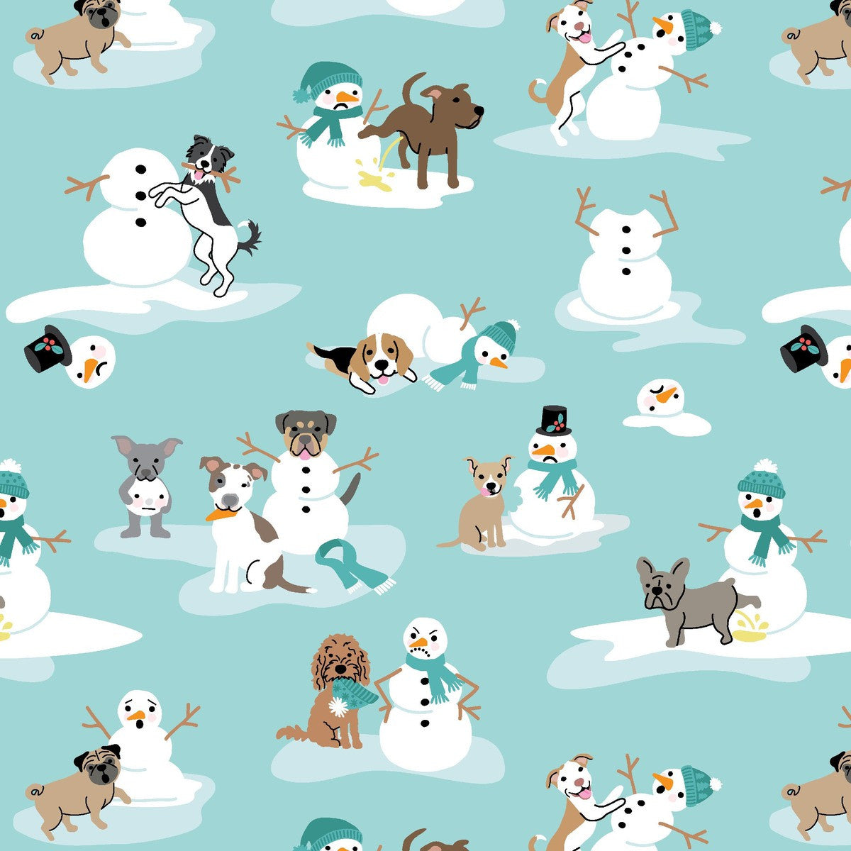 Winter Waggers || Snowmen & Pups || Light Blue
