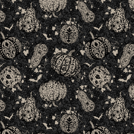 Darkly Enchanted || Damask Pumpkins with Bats || Charcoal