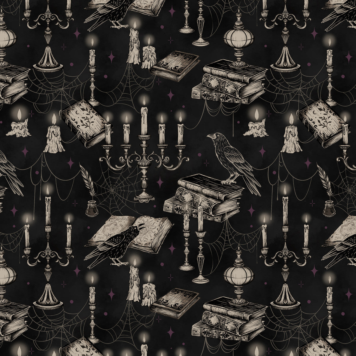 Darkly Enchanted || Candelabras with Books and Crows || Black
