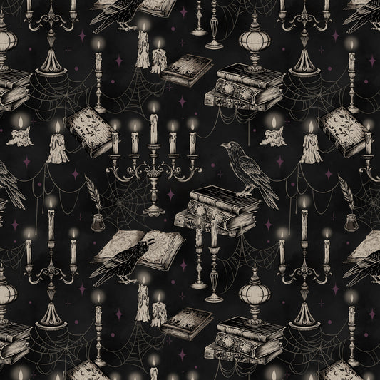 Darkly Enchanted || Candelabras with Books and Crows || Black