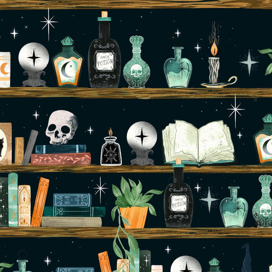 Witchy Wicked || Bookshelf with Potion Bottles and Crystal Balls || Black