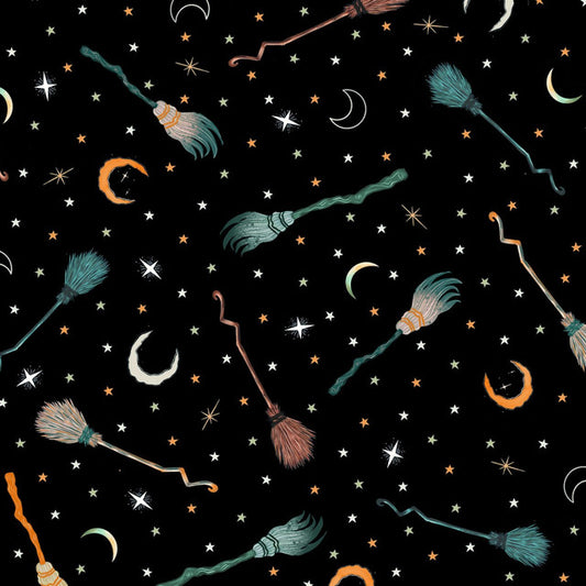 Witchy Wicked || Broomsticks, Stars, and Moon || Black