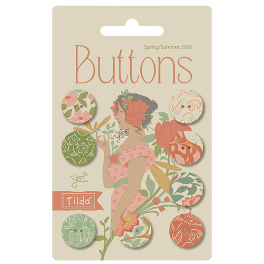 Tilda Songbird Buttons 0.63 in 8pcs Coral/Green
