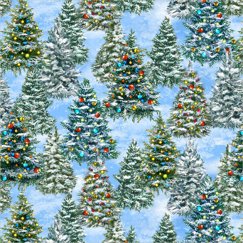 Winter Wonder Tree Farm Icy Blue Fabric by Windham Fabrics