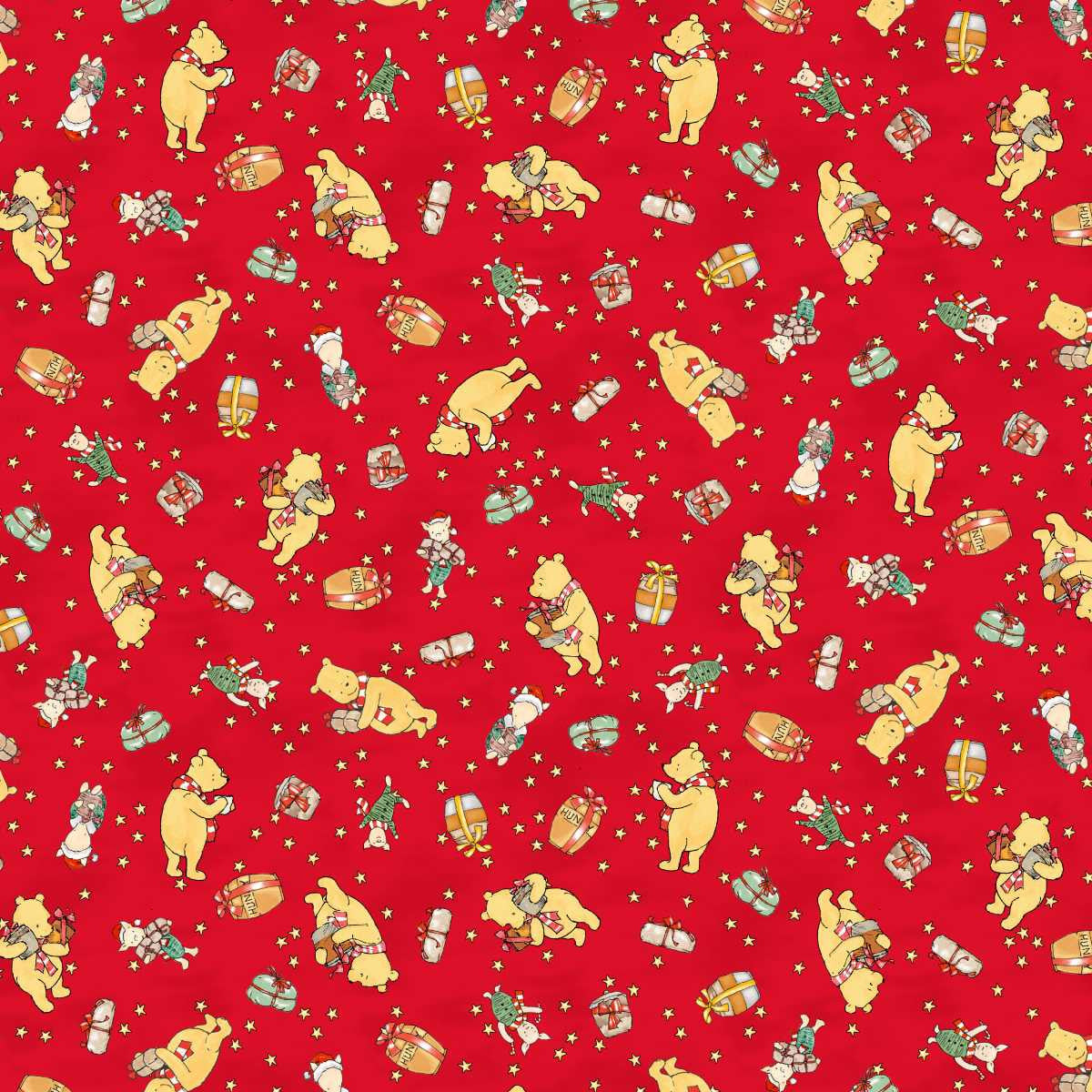 Christmas at Pooh Corner Minky || Bear and Bundles || Red