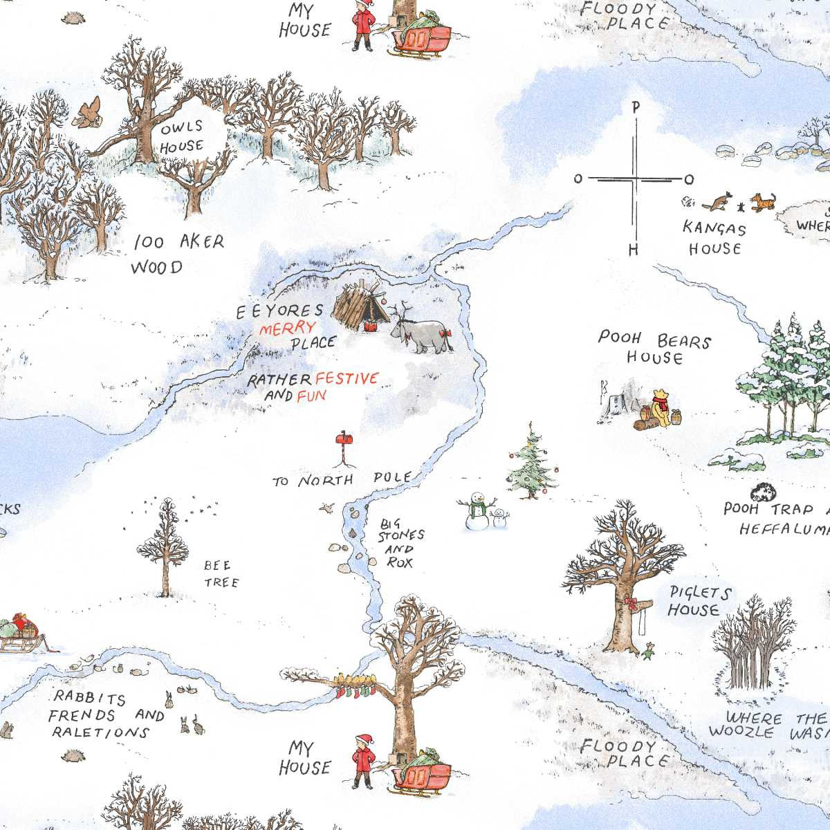 Christmas at Pooh Corner Minky || Frosted Acre Wood || Snow