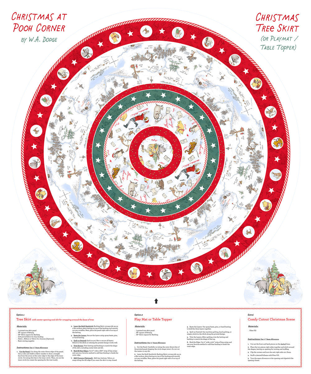 Christmas at Pooh Corner Minky || Tree Skirt Panel 72" x 60" || Red/Forest
