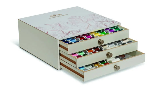Baby Lock Madeira Rayon Thread Chest- filled with 180 220yd spools, plus 10 x Metallic 220yd, plus 4 Bobbinfil