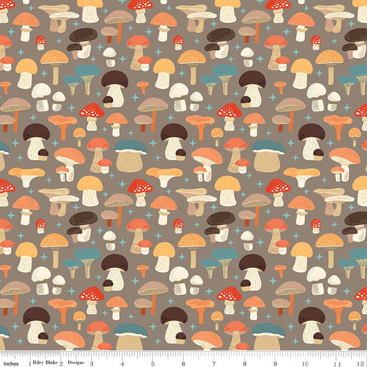 Secret Garden Mushrooms Chestnut Fabric by Riley Blake Designs
