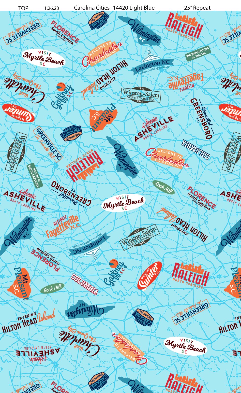 All Carolinas Shop Hop Cities Light Blue