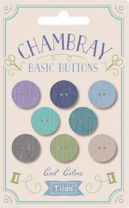 Tilda- Chambray Buttons Cool Colors 16mm 8pc