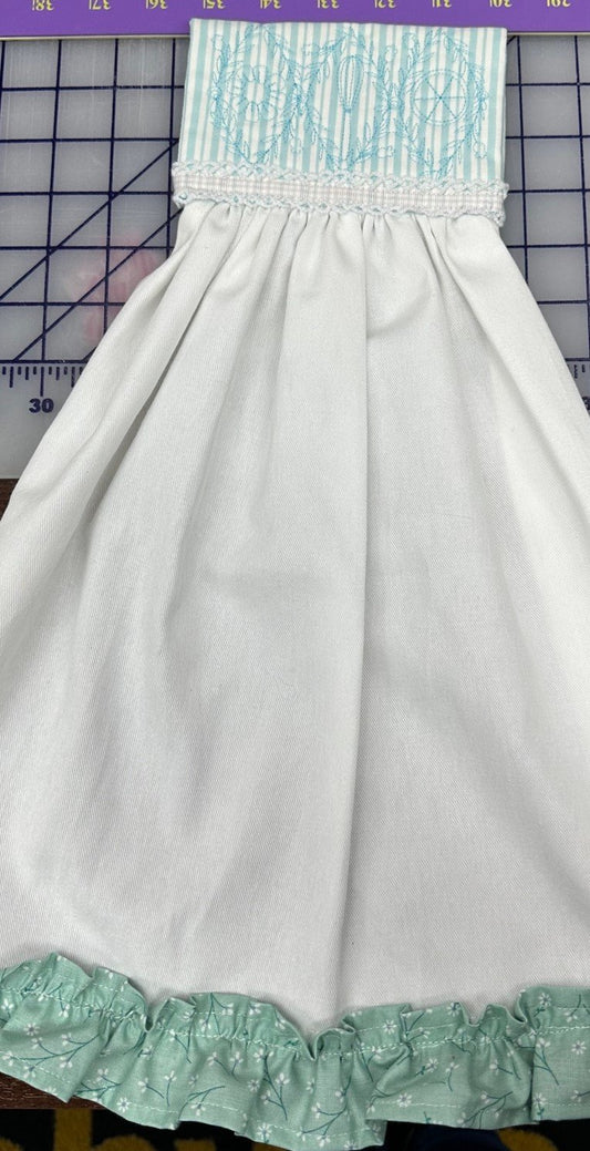 Turquoise and White Ruffle Towel Sample