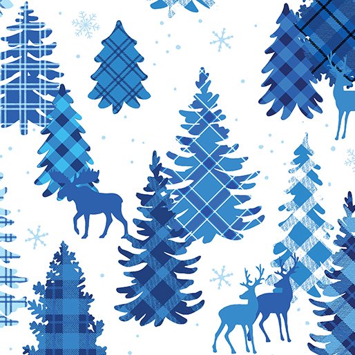 Winter Farmhouse Plaid Forest White/Blue