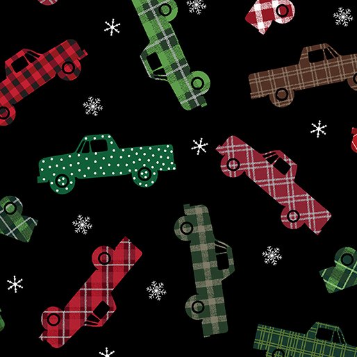 Holiday Farmhouse Plaid Trucks Black