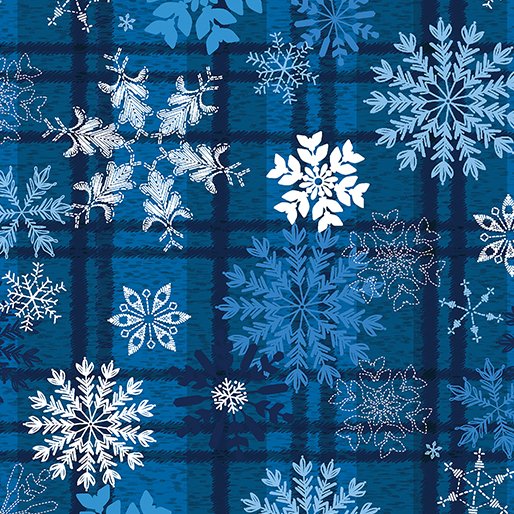 Winter Farmhouse Snowflake Plaid Dark Blue