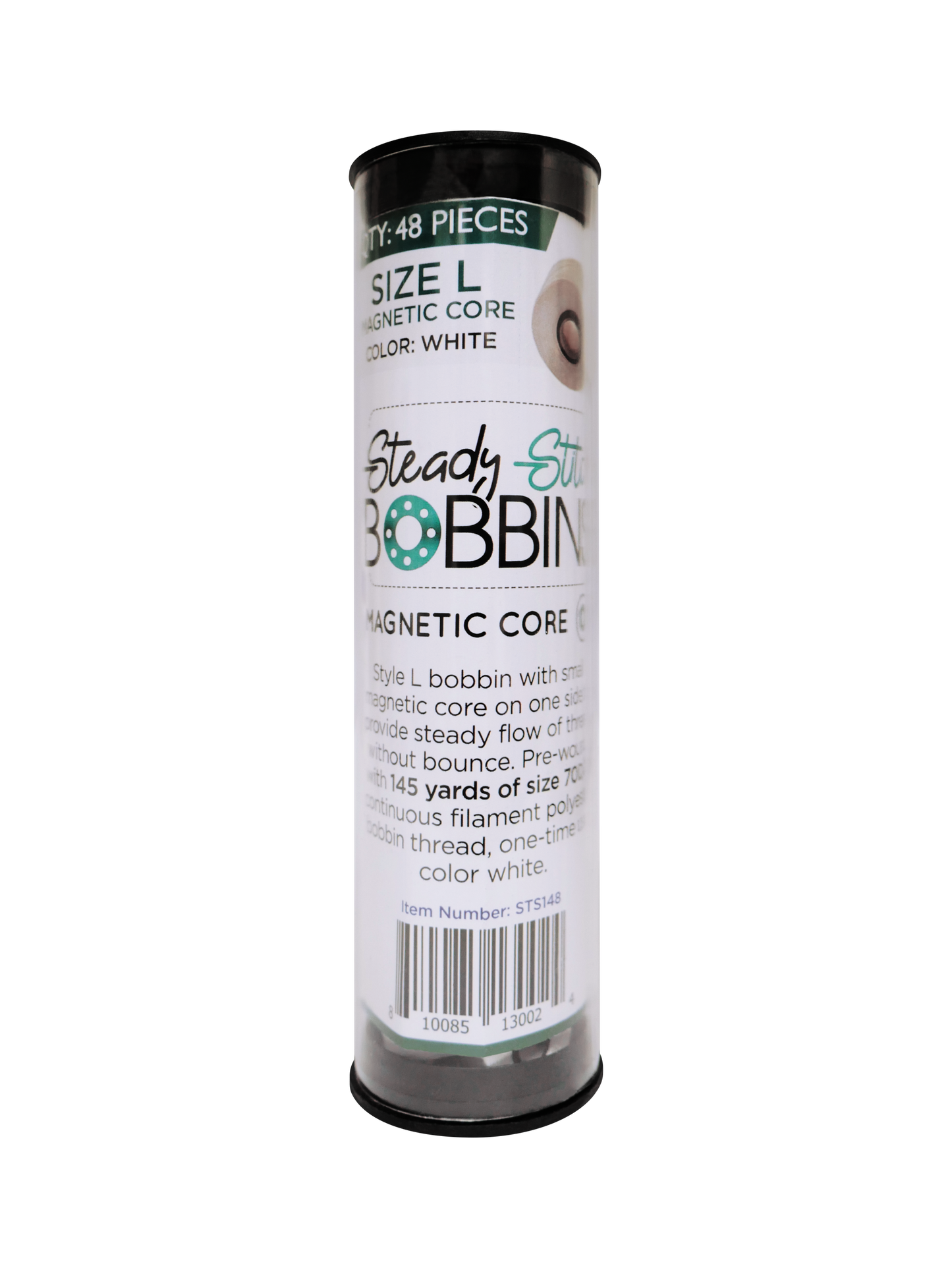 Steady Stitch || Style L || Magnetic Core || Polyester Prewound Bobbins (48/tube) - Black