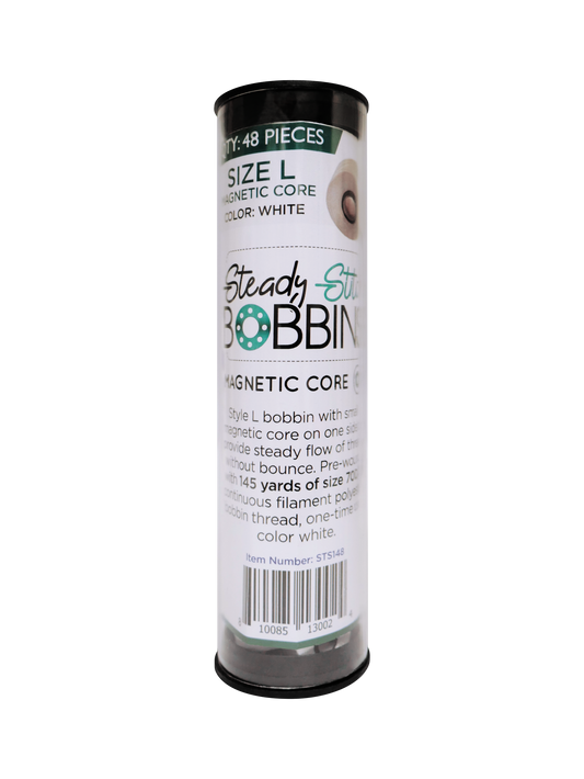 Steady Stitch || Style L || Magnetic Core || Polyester Prewound Bobbins (48/tube) - Black