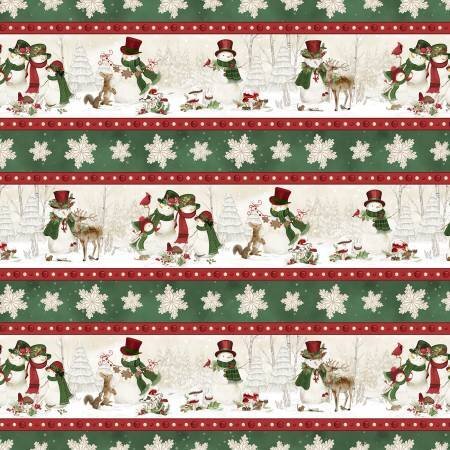 Woodland Snowmen Repeating Stripe Multi