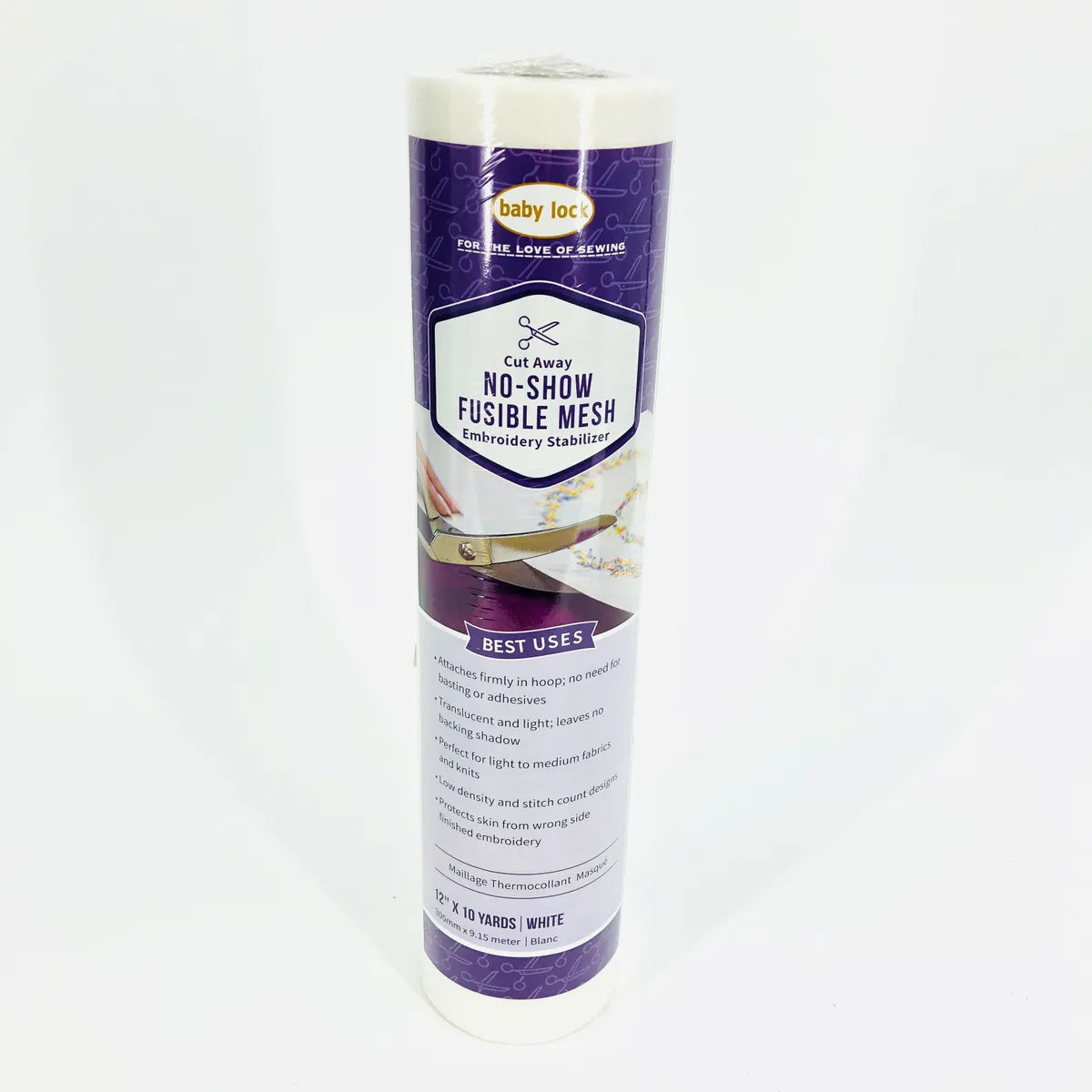 Baby Lock BLC304 Cutaway No-Show Fusible Mesh Stabilizer, White, 12 in x 5 yd