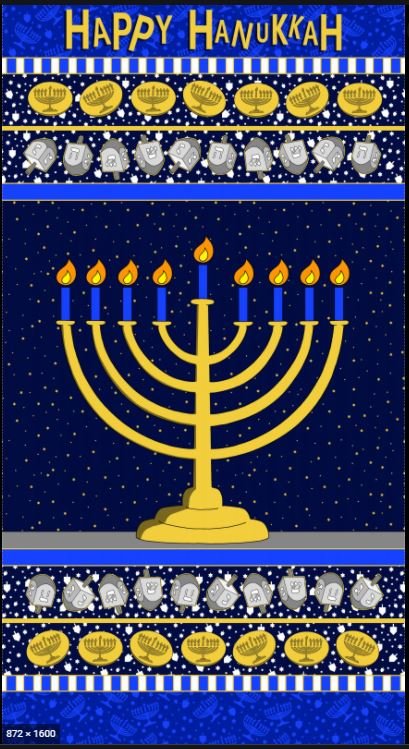 Festival of Lights - Menorah Panel 9575P-77 Navy 24" x 42"