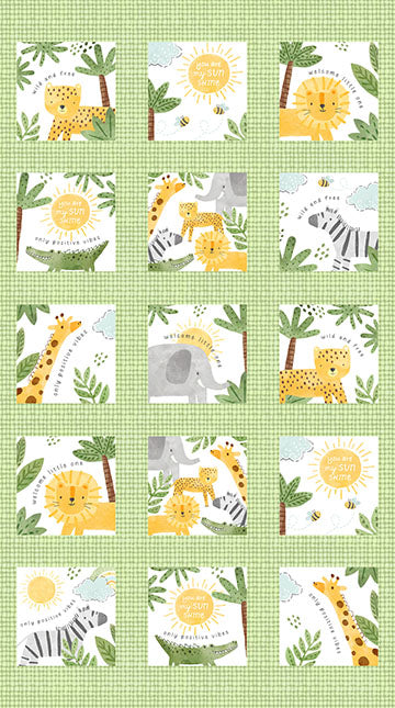 Sunny Safari Blocks White Multi 25" x 42" Panel