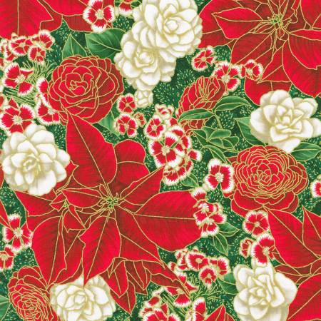 Flowers Pine Quilting Cotton Christmas
