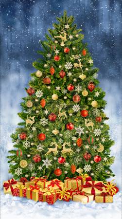 Christmas Magic Multi Fancy Christmas Tree 24" x 44" Panel
