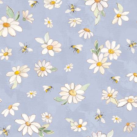 Daisy Field Light Denim Digital Daisies & Bees