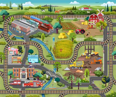 Let's Go Multi Color Digital 36" Canvas Play Mat