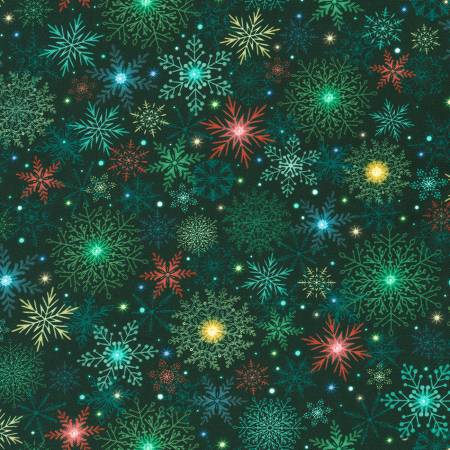 Merriment Snowflakes Teal Quilting Cotton