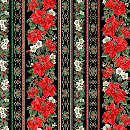 Tis The Season Black Flower Stripes w/Metallic