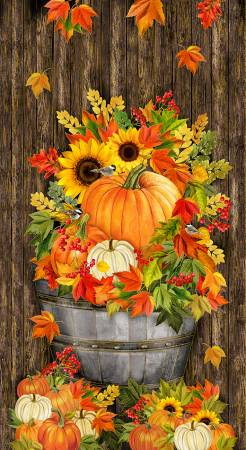 Fall Is In The Air Brown Harvest Floral Metallic 24" x 42" Panel