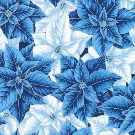 Holiday Flourish-Festive Finery Poinsettias Blue w/Metallic