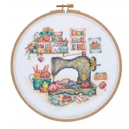 Cross Stitch Kit w/Wooden Hoop Sewing Room