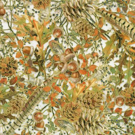 Warm Welcome Pinecones Acorn Quilting Cotton