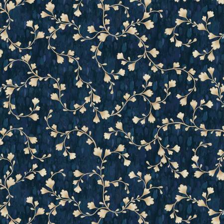 Vineyard Vine Scroll 108" Wideback Ecru Flowers on Navy