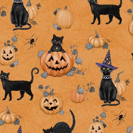 Meow-Gical Night Orange Cats & Pumpkins All Over
