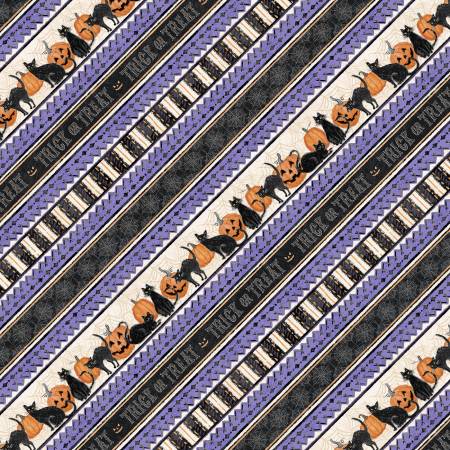 Meow-Gical Night Purple/Cream Ticking Stripe