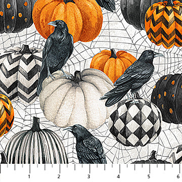 Spellbound Pumpkins-Crows White Multi