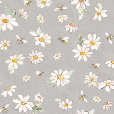 Daisy Field Gray Digital Daisies & Bees